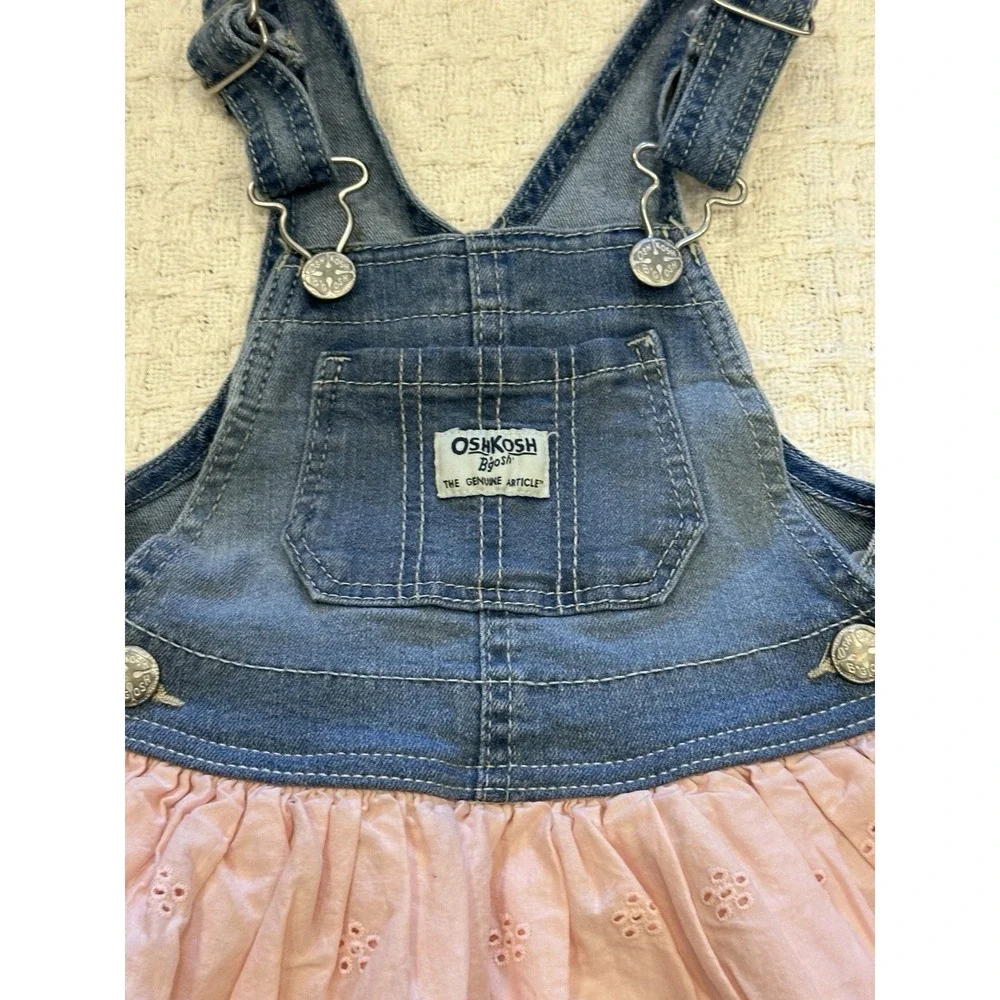 OshKosh B'gosh Toddler Girls Denim Eyelet‎ Skirtall Dress Size 2T Blue Pink